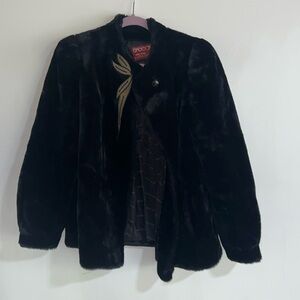Sasson junior fur coat. Vintage style. Black with brown leather detail.
